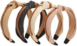 Glamlily Woven Knotted Headbands for Women with Faux Leather Accents (4 Colors, 4 Pack)