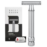 BAILI Stainless Steel Safety Razor Double Edge Open & Close Comb Wet Shaving Shaver for Men Women Barber with 5 Platinum Blades, Legend Pro BRB3P-SI