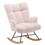 XH.Easy Go Rocking Chair Nursery Teddy Upholstered Glider Rocking Accent Chairs Padded Seat with Rubber Wood Legs Armchair Comfy Side Chair for Living Room Bedroom Offices (Pink)