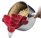 Snap N Strain Strainer, Clip On Silicone Colander, Fits all Pots and Bowls (Red)