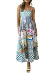 Women Spaghetti Strap Graffiti Maxi Dress Colorful A Line Swing Flowy Long Cami Dress Boho Beach Dress Sundress (A-Gray, XL)