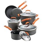 Rachael Ray 87375 Hard Anodised Nonstick 6 Piece Pots and Pans Set, Aluminium, Gray with Orange Handles