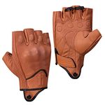 Harssidanzar Mens Motorcycle Gloves Half Finger Goatskin Leather Gloves GM037CA, Tan, Size Medium