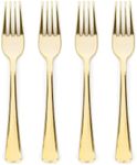 Prestee 100 Gold Plastic Forks Heavy-Duty, Heavyweight Gold Plastic Silverware Forks, Fancy Plastic Cutlery, Elegant Disposable Forks Pack, Bulk Disposable Flatware, Plastic Utensils for Christmas