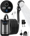 WADEO Upgraded Portable Shower with Dual Digital Display, 6000mAh Camping Shower with 10 Gear & Wider Bottom Suction, Outdoor Shower with 3H Long-lasting Rechargeable Battery & 3-in-1 Hook, Type-C