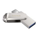 SanDisk Ultra Dual Drive Luxe USB 3.0, USB 2.0 Type-C 256GB, Metal Pendrive for Mobile, Silver