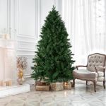 7FT Unlit Artificial Christmas Tree, Holiday Green Spruce PE/PVC mixed Xmas Tree with 1599 Branch Tips, Christmas Tree with Foldable Metal Stand for Home Office Carnival Party Decoration