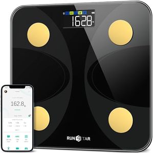 Bascula de baño Digital RunSTAR para peso Corporal y Porcentaje de Grasa, Báscula corporal de Pantalla Grande, App de Sincronización, 13 Datos de Composición negro-dorado