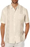 COOFANDY Men's Short Sleeve Linen Shirt Cuban Beach Tops Pocket Button Down Shirts Cream