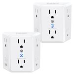 LENCENT Multi Plug 6 Outlet Extender, 2 Pack Surge Protector Wall tap, Power Strip 3-Side Widely Spaced Adapter Multiple Charger Expander, Mountable Wall Splitter for Home Travel Office, ETL Listed