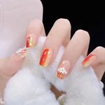 Secret Lives Glossy Reusable Artificial Yellow Golden Color with 3D Flower Stud & Check Design Press on Nails 24 pieces Set with Kit