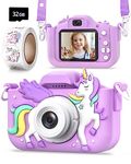 Seckton Kids Camera Toys for 3-8 Year Old Girls, Children Digital Video Camcorder Camera with Unicorn Soft Silicone Cover, Christmas Birthday Gifts for 3 4 5 6 7 8 Year Old Girls with 32GB SD Card