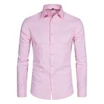 DELCARINO Men's Long Sleeve Button Up Shirts Solid Slim Fit Casual Business Formal Dress Shirt, Pink, Large