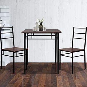 Artiss Dining Table and Chair Set of 3 Brown Tables Chairs Setting Desk Nursing Seats Reading Seating Home Living Room Bedroom Kitchen Cafe Furniture, Particle Board Tabletop + 2pcs 43cm Height Seat