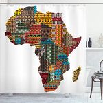 Ambesonne African Shower Curtain, Map with Countries Architectural Feature Popular Continent Artwork, Cloth Fabric Bathroom Decor Set with Hooks, 69" W x 70" L, Earth Yellow