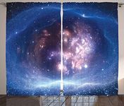 Ambesonne Outer Space Curtains, Outer Space Nebula Gas Cloud and Star Clusters Universe Cosmos Astronomy Art, Living Room Bedroom Window Drapes 2 Panel Set, 108" X 90", Purple Navy