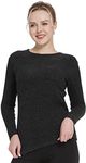 MANCYFIT Thermal Tops for Women Fleece Lined Shirt Long Sleeve Base Layer V Neck (Blushed Lining Crew Neck-Black, Large)