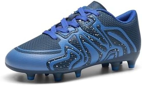DREAM PAIRS Boys Girls Soccer Cleats Youth Firm Groud Sport Athletic Outdoor Trainning Football Shoes for Little/Big Kid,Size 4 Big Kid,Navy/Royal/Wht,160472-K