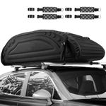 COSTWAY 14 Cubic Feet/400L Car Roof Bag, Waterproof Foldable Roofing Cargo Carrier with 4 Reinforced Straps, Anti-Slip Bottom & Storage Bag, Soft-Shell Rooftop Luggage Storage Box for All Cars