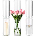 Hewory Glass Cylinder Vase Set of 6, Hurricane Candle Holder for Pillar Floating Candles for Centrepieces, Round Clear Tall Vases for Wedding Table Decoration Anniversary Events Home Decor, 20cm