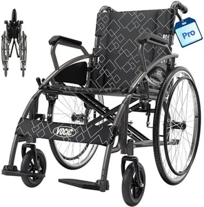 Upgraded 25 Lightweight Foldable Transport Wheelchair, Double-Brake Design Wheelchair with Self-Propelled for Seniors, 23.6-Inch Large Rear