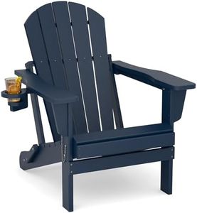 MIDOUAUTOUK Chaise Adirondack Adirondack pliante en polyéthylène haute densité avec porte-gobelet pour jardin, terrasse, jardin, terrasse (bleu)