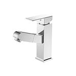 Eridanus Bathroom Sink Mixer Tap, with Pull Down Sprayer Square Single-Handle Polished Electroplating Bathroom Vanity Faucet, Hot and Cold Water Available, Modern Style Refined Copper Bathroom Tap