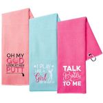 A1DIEE Microfibre Absorbent Golf Towel - 3pcs Women Pink Clean Golf Ball Towels Embroidery Pattern Golf Towels with Carabiner Clip for Golf Bags Sport Gift Accessories for Mama Wife Golfers