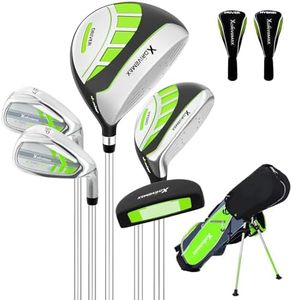 6 Pieces Junior Golf Clubs Set for Kids Ages 11-13, Youth Golf Clubs 6-8 9-12, Complete Kids Golf Club Set with Driver, Hybrid, Irons, Putter, Stand Bag, Lightweight for Boys Girls, Green