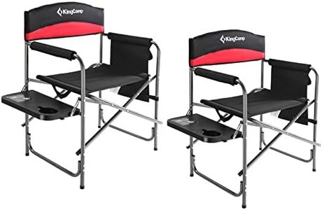 KingCamp Camping Directors Chair Outdoor Folding Lawn Chair for Outside Camp Portable Chair for Adults Heavy Duty 2 Pack with Side Table and Side Pockets Supports 400lbs(Black/Red)