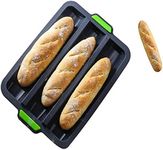 Joyeee Baguette Pans for Baking, French Bread Pans for Baking / 3 Loaf, Silicone Loaf Roll Pan Cake Baking Mold Tray, Non-Stick Baking Hot Dog Mold, Sandwich Mold Bake Tools for Oven, Grey, 34.5 CM