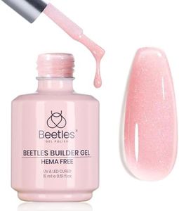 Beetles Builder Gel for Nails HEMA-Free, 15 ML 7 in 1 Pink Glitter Builder Nail Gel for Nail Instant Apex & Nail Extension Builder Strengthening Nail Art Design for Beginner Women,UV & LED Lamp Needed