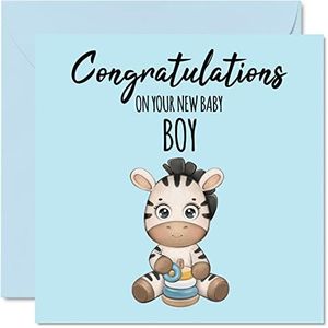 New Baby Boy Card - New Son - Congratulations Baby Boy Cards Newborn, Well Done Congrats New Baby Cards, Welcome To The World Home Gifts, 145mm x 145mm Baby Greeting Cards for Parents