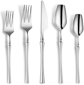 Lemeya 20-Piece Silverware Set for 4,Modern 18/10 Stainless Steel Flatware Set,Unique Rustic Cutlery Utensils Set,Spoon and Fork Set for Home, Restaurant,Wedding,Mirror Polished,Dishwasher Safe