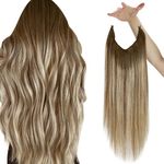 Sunny Hair Wire Hair Extensions Human Hair Invisible Wire Hair Extensions for Women Straight Hidden Hair Extensions with Adjustable Line Balayage Medium Brown to Platinum Blonde 16Inch