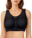 Junlan Post Surgery Sports Bra Front Closure Compression Bra for Women Mastectomy with Removable Breast Support Band (Black,M)