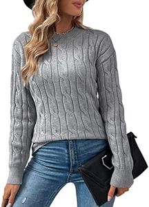 ROTISTA Jerseys Mujer Invierno - Jerséis para Mujer Sueter Mujer Invierno Manga Larga Jerseys de Punto Mujer Jersey de Cable Knitted Lana Casual Suéter Cuello Redondo（Gris Claro,S）