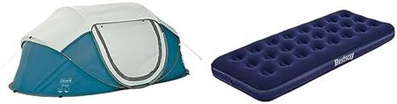 Coleman Pop Up Tent Galiano 2, 2 Man Past Pitch Festival Tent, absoltely waterproof 2 person Popup Camping Tent & Bestway Pavillo Single Size Air Bed | Inflatable Outdoor, Indoor Airbed for Camping