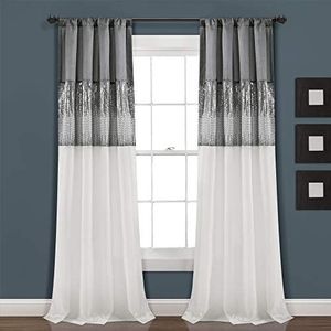 Lush Decor Night Sky Window Curtain Panel for Living, Bedroom, Dining Room (Single Curtain), 42" W x 84" L, Gray & White