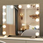 Makeup Vanity Mirror with Lights, Large Hollywood Lighted Vanity Mirror with 13 Dimmable LED Bulbs, Smart Touch Control, Tabletop or Wall-Mounted, Silver (50 x 42cm)