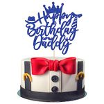 Gyufise 1PC Happy Birthday Daddy Cake Topper Glitter Happy Father's Day Cake Pick Best Dad Cake Decorations for Happy Father's Day Birthday Party Supplies Blue