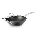 Calphalon 1948257 Signature Hard Anodized Nonstick Covered Flat Bottom Wok, 12", Black