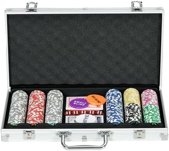 SPORTNOW 300-Piece Poker Chips Set with Aluminium Case, Holdem Poker Set with Mat, 11.5g Numbered Poker Chips, Two Decks of Cards, Dealer, Five Dices