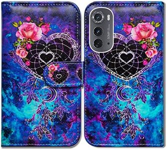 Motorola Edge 2022 Case,Bcov Dream Catcher Flower Space Leather Flip Phone Case Wallet Cover with Card Slot Holder Kickstand for Moto Motorola Edge 2022