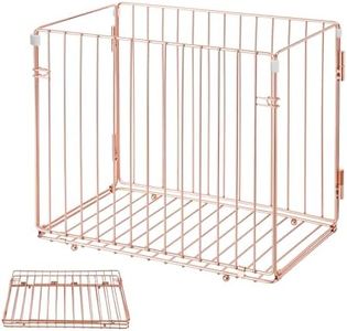 Y YOMA Hanging File Organizer, Letter Size Desk File Crate, Foldable Rose Gold Metal Storage Box for Home Office, 1 Pack