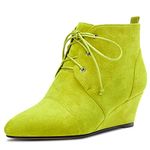 Aachcol Women Wedge Ankle Boots Short Bootie Round Close Toe High Chunky Block Heel Suede Lace-up Lime Green 2 Inch 12 US