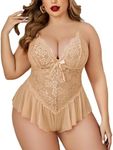 Avidlove Plus Size Lingerie for Women Lace Bodysuit One Piece Teddy Babydoll Mesh Chemise V Neck Sleepwear L-5XL