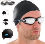 KALA Anti Fog Swim Goggles Adult, Swimming Cap and Nose Clip included, UV Polarized Swimming Goggles, Men Women Swim Goggles