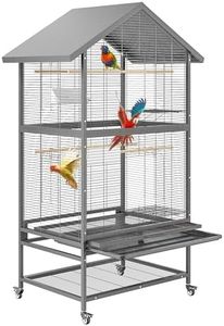 GarveeHome 65.7 Inch Large Double BridCage with Wheels, 4 Perches, 4 Feed Bowls, Storage Shelves for Parakeet Conure, Cockatoo, Black (Gray Hammertone)