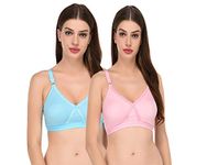 Elina Women's Cotton Non-Padded Non-Wired Regular Bra (Pack of 2) (RM-BROWSER-SKYBLUE-BABYPINK-34D_Sky Blue & Baby Pink_34D)